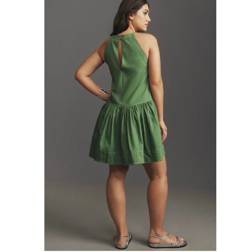 Women’s Pilcro Anthropologie Kyla Flounce Mini Dress Green 100% Cotton Size 2xl - Picture 2 of 8